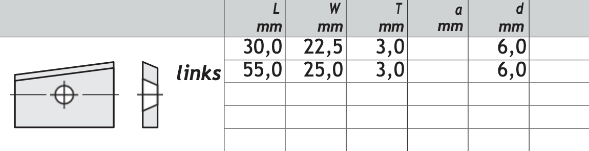 HM Wendeplatte Z1 (1-Loch) schräge links, Qualität MG18 - 10 Stück
