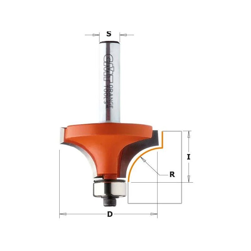 HW- (HM) Abrundfräser mit Anlaufring Schaft 12 mm