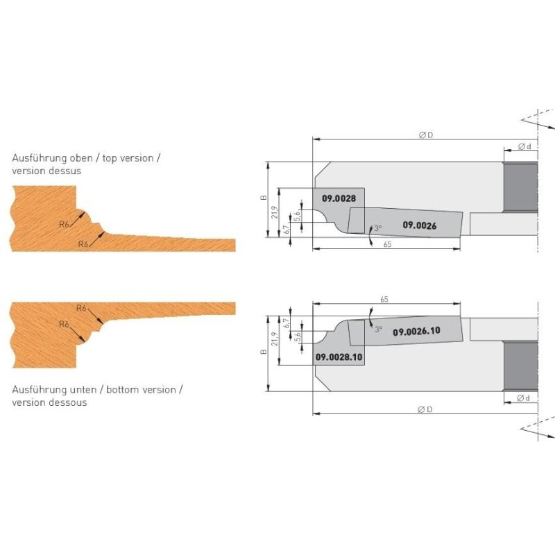 1 Paar HM Profilmesser für Abplattfräser 200x35x30 mm (Profil A) - effektiv-werkzeuge