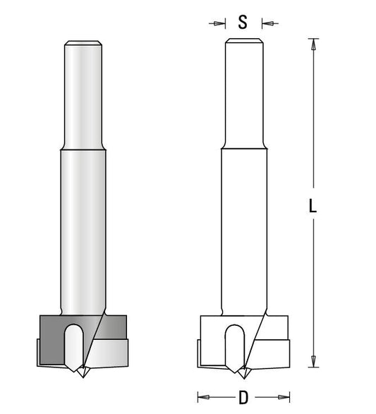 HM Kunstbohrer Forstnerbohrer Z2 + V2, S10 x 30 mm, kurz - effektiv-werkzeuge