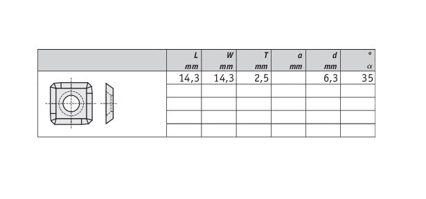 HM Wendeplatten Z4 (1-Loch mit Senkung) 14,3 x 14,3 x 2,5 mm Fase links, Qualität MG18 - 10 Stück