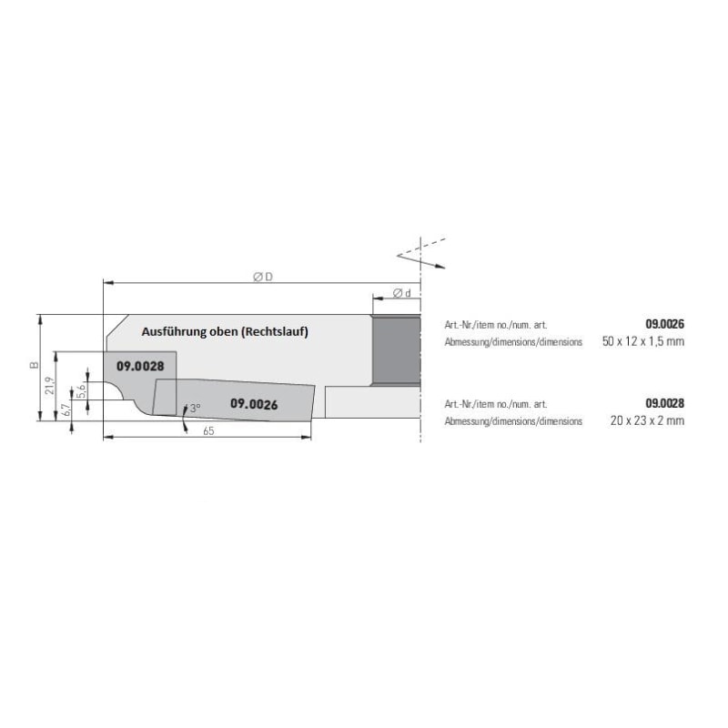 1 Paar HM Profilmesser für Abplattfräser 200x35x30 mm (Profil A) - effektiv-werkzeuge