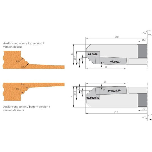 1 Paar HM Profilmesser für Abplattfräser 200x35x30 mm (Profil A) - effektiv-werkzeuge