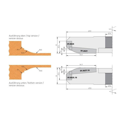 1 Paar HM Profilmesser für Abplattfräser 200x35x30 mm (Profil B) - effektiv-werkzeuge