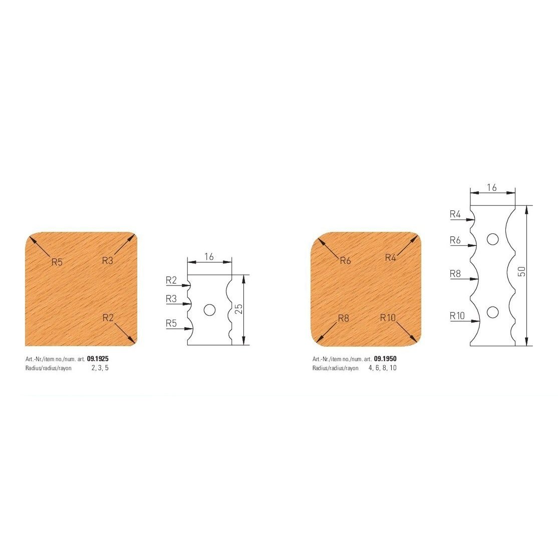 1 Paar HM Profilmesser für Abrundmesserköpfe - effektiv-werkzeuge