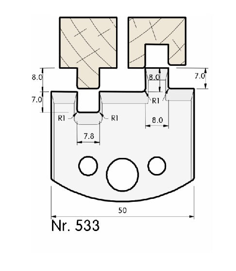 F 533 SP / HSS Standard-Profilmesser und Abweiser 50 mm