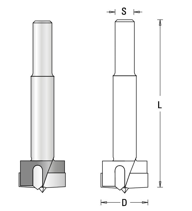 HM Kunstbohrer Forstnerbohrer Z2 + V2, S10 x 30 mm, kurz - effektiv-werkzeuge