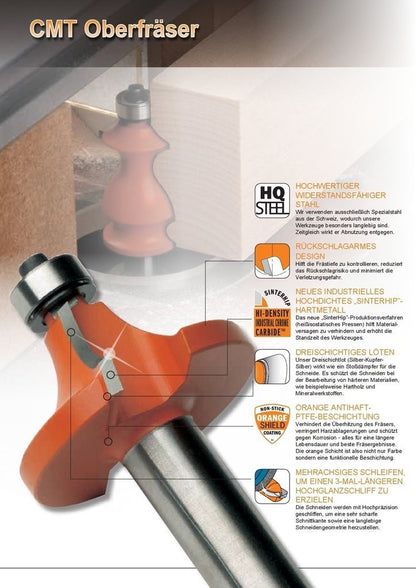HW- (HM) Abrundfräser mit Anlaufring Schaft 12 mm - effektiv-werkzeuge