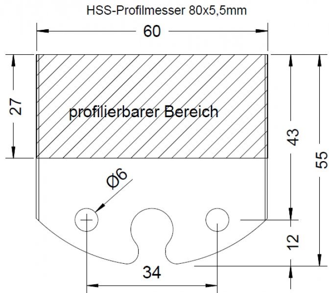 Sonderanfertigung HSS Profilmessersatz 60 x 5,5 mm - effektiv-werkzeuge